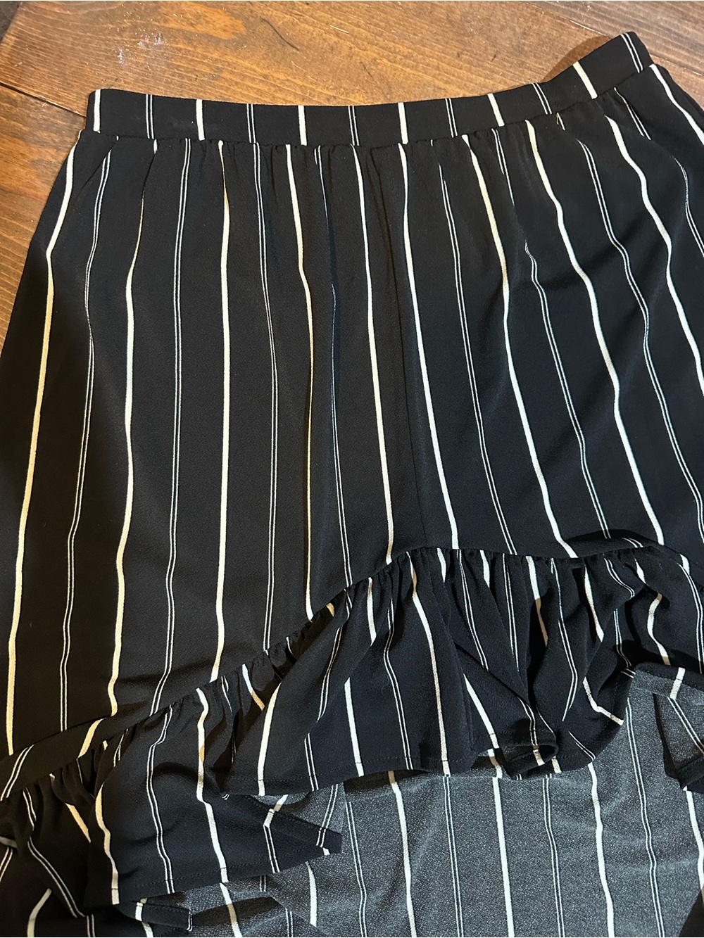 Express Black and White Striped High-Low Ruffle Skirt